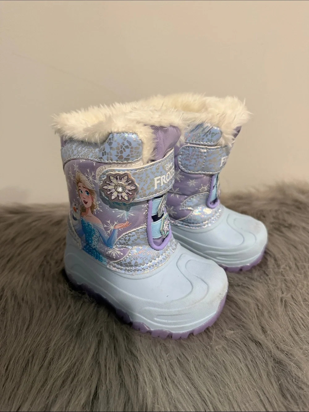 Disney Girls Elsa Light Blue & Lavender Winter Boots with Faux Fur